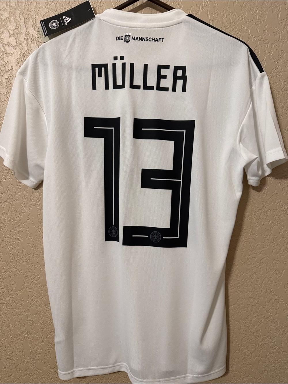 adidas Men’s White and Black Müller #13 Soccer Jersey